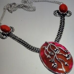 Handcrafted Dendrite Opal ,Coral Ethnic Necklace